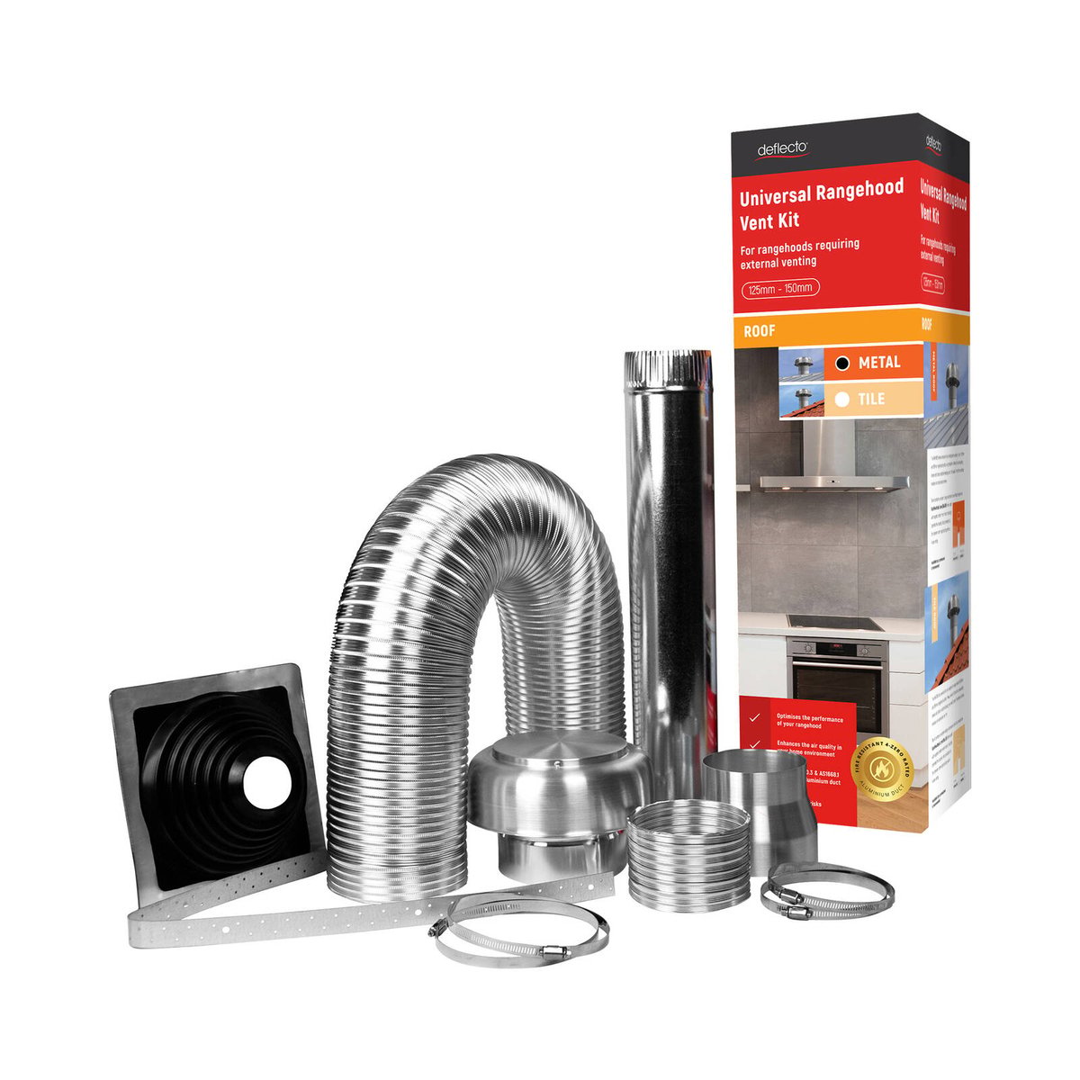Deflecto Rangehood Venting Kit - 125-150mm - Aluminium - Metal Roof Flashing - SuperSaverAU - view 1