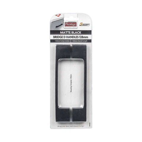 Prestige Black D Bridge Handle 128mm 2 Pack Matte Black Easy Install - SuperSaverAU - view 1