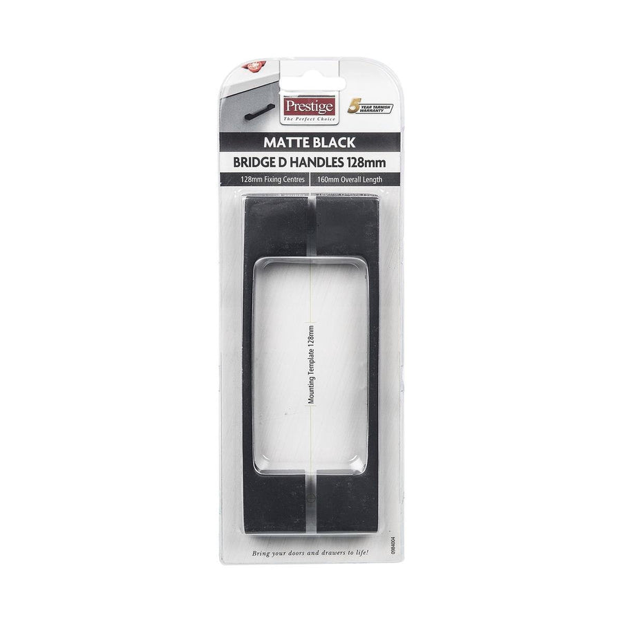 Prestige Black D Bridge Handle 128mm 2 Pack Matte Black Easy Install - SuperSaverAU - view 1