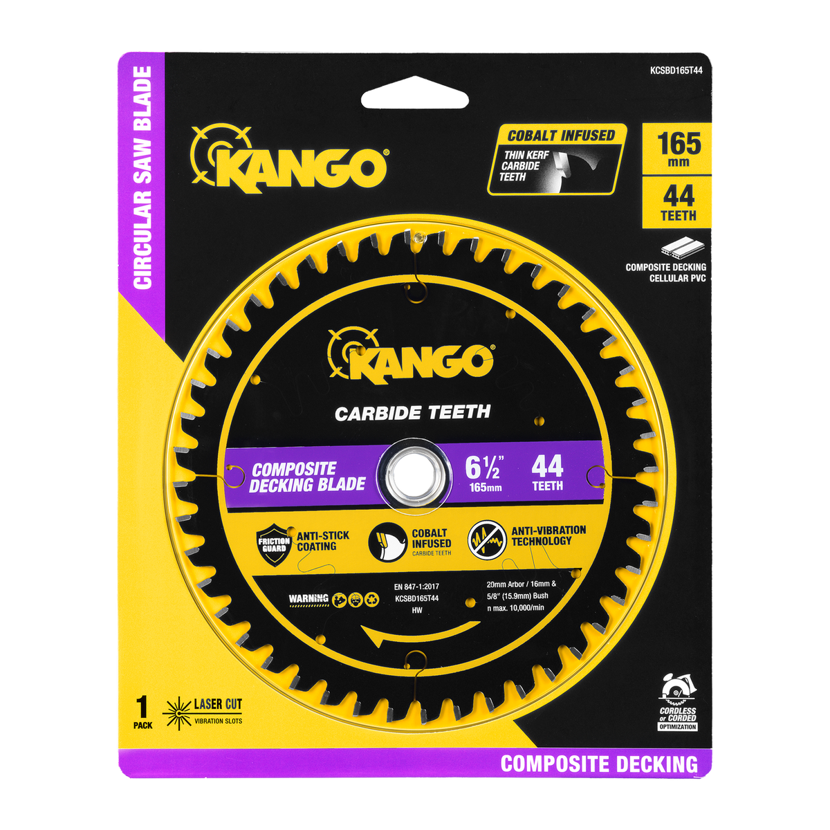 Kango Composite Decking Circular Saw Blade 165mm 44T - Clean Cuts - Durable