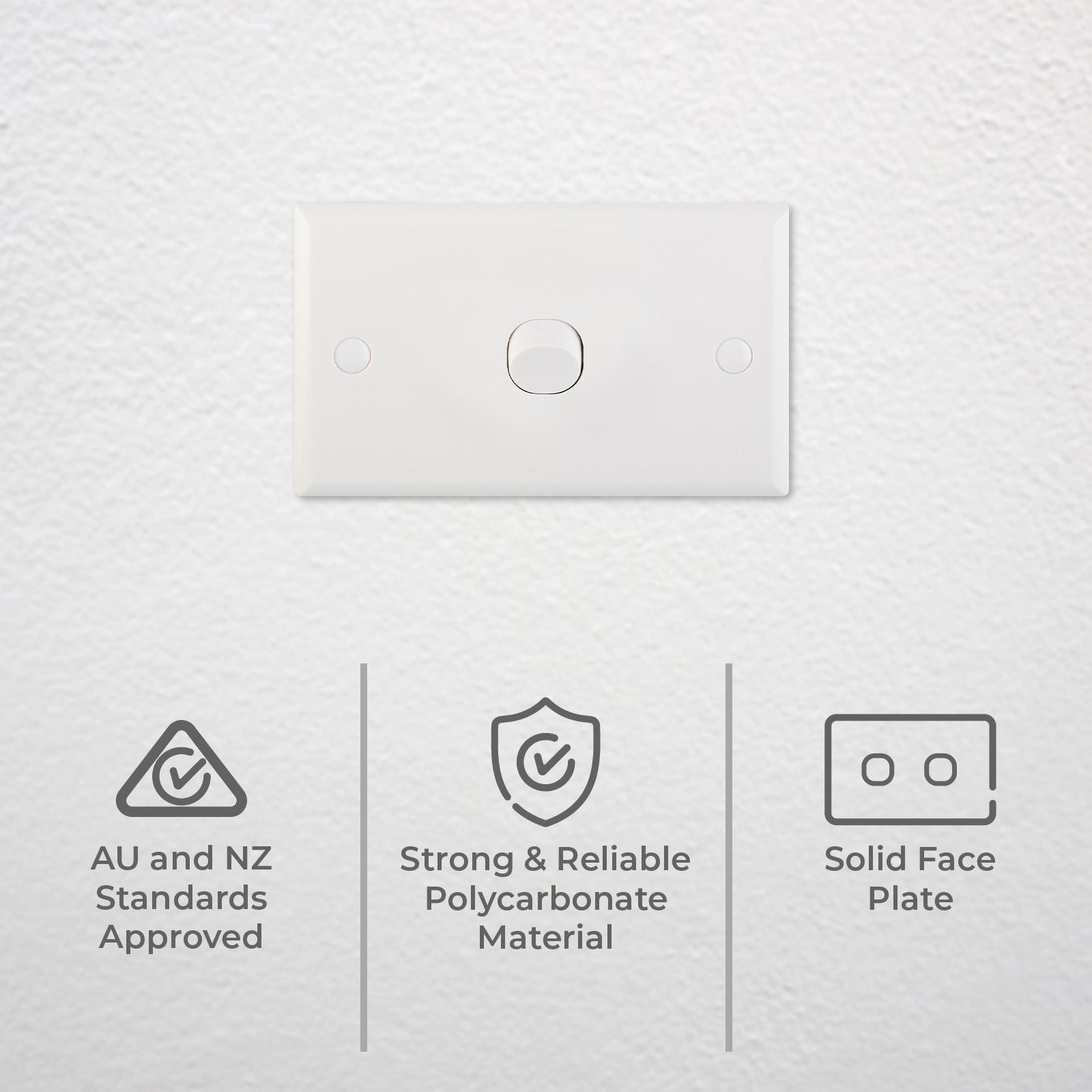 DETA White Solid Plate Single Switch - 1 Gang Polycarbonate 240V