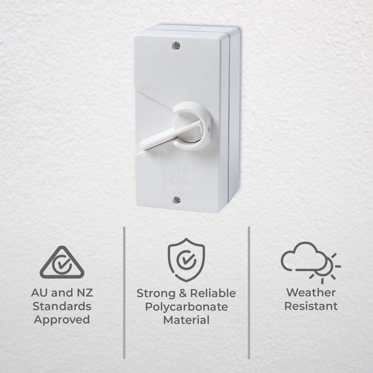 DETA 40 Amp Weatherproof Isolator Switch 250V Polycarbonate Outdoor