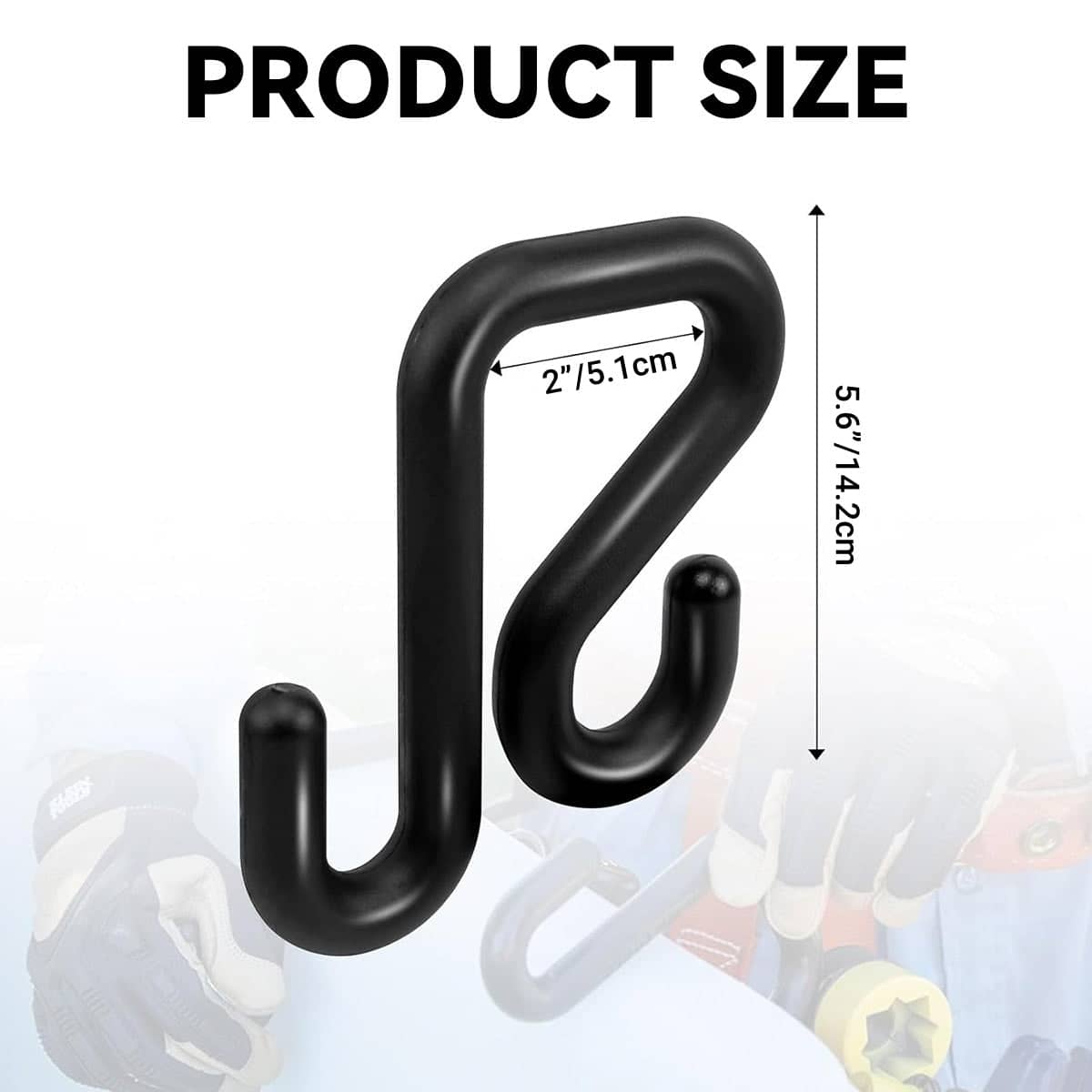 Aerial Bucket S-Hooks Set of 6 in Black, Fits 2 Inch (5.1 cm) Lip for Workshop Storage - view 3