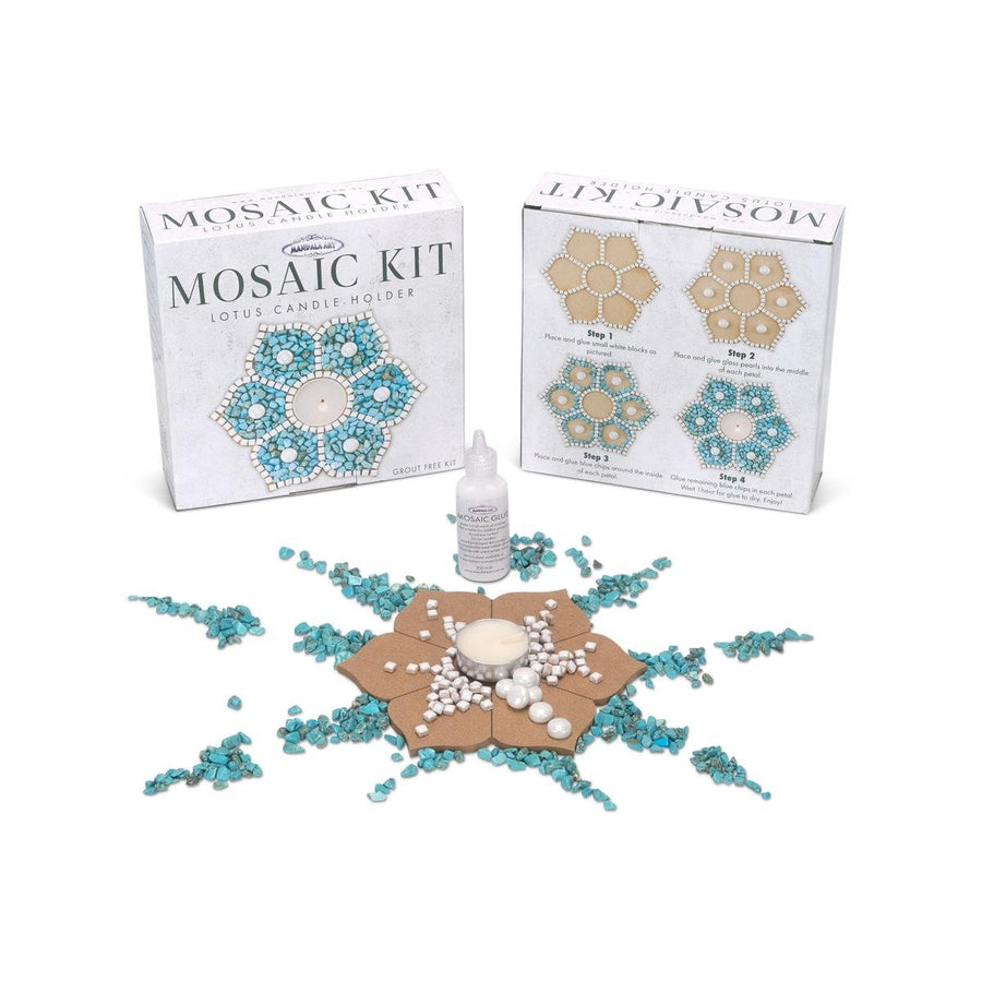 Mandala Art Lotus Candle Holder Mosaic Craft Kit - 170mm - Easy No Grouting - SuperSaverAU - view 1
