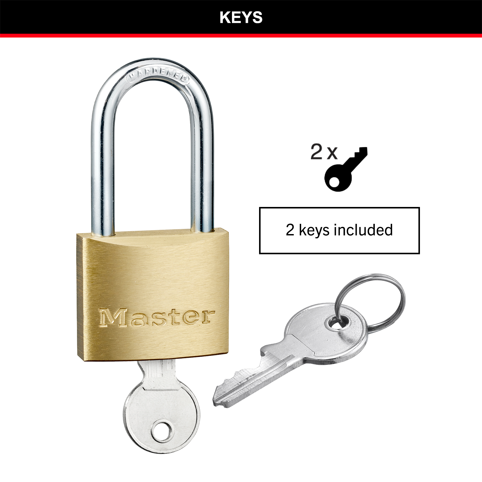 Master Lock 40mm Long Shackle Padlock, Solid Brass, Hardened Steel, 38mm Clearance