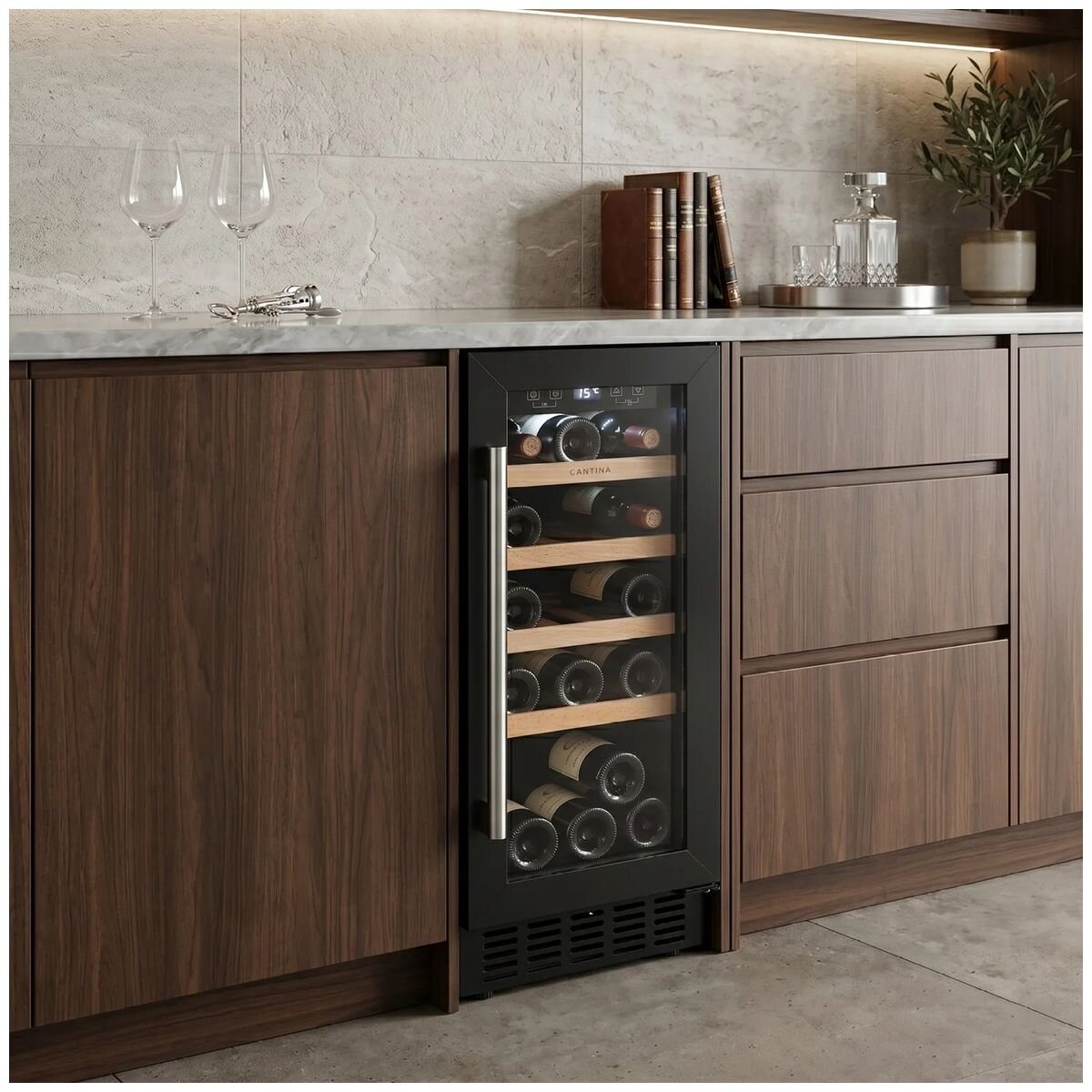 Cantina 20 Bottle Single Zone Wine Cabinet - Black, Double-Glazed Glass Door, 56L - CCWIS20B
