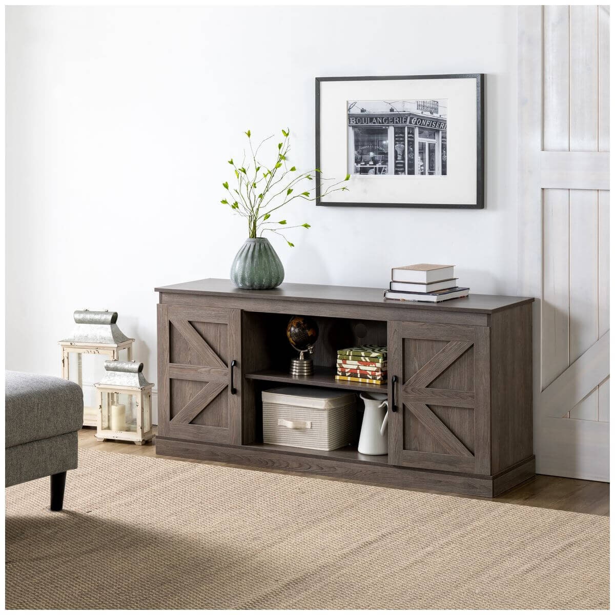 Zinus Wade TV Cabinet - Brown - Three Adjustable Shelves - Cord Ports - Hidden Storage - AU-UTOTV1-16G