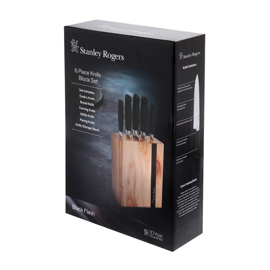 Stanley Rogers 6 Piece Knife Block Set - Acacia Wood Block with Five Essential Knives - 41372
