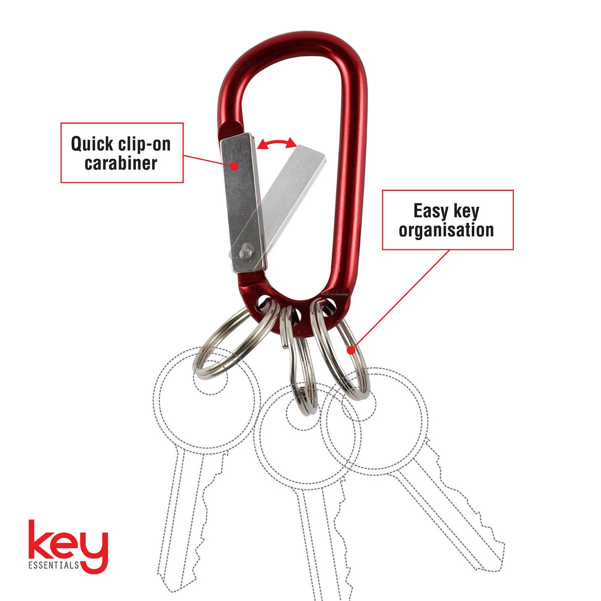 Key Essentials Key Ring Carabiner - 38mm - Steel - Assorted Colours - SuperSaverAU - view 3