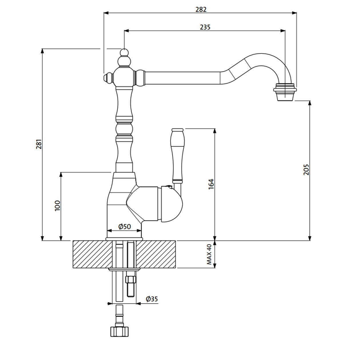 Armando Vicario Single Lever Kitchen Mixer Tap - Natural Brass, 4 Star WELS - PALAIS-NBR-LF