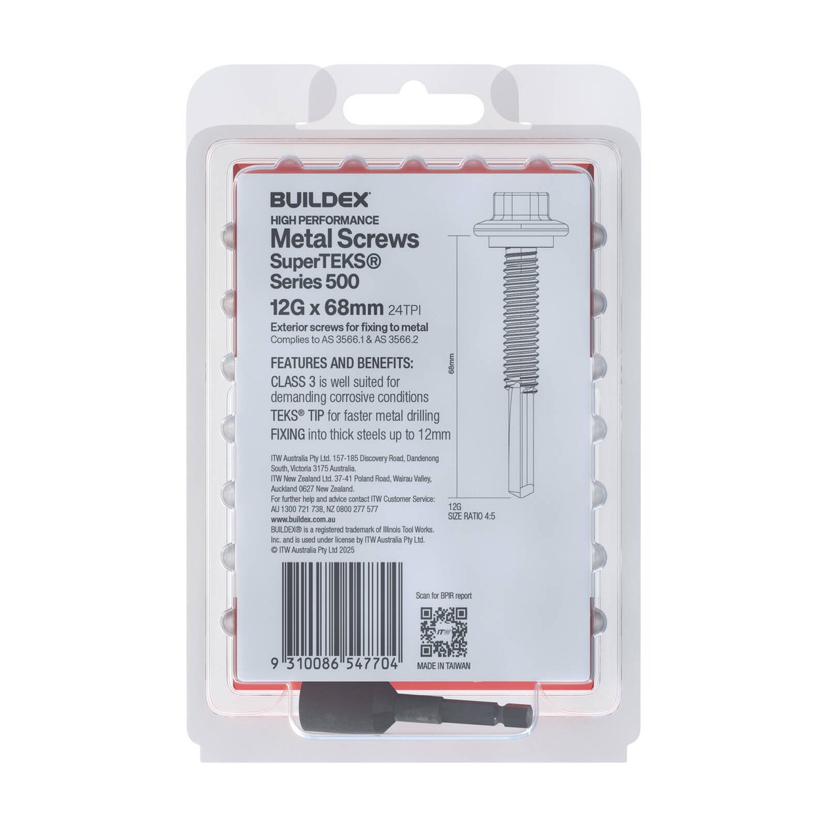 Buildex 12g x 68mm Galvanised Superteks Screws - 50 Pack - Self-Drilling - SuperSaverAU - view 2