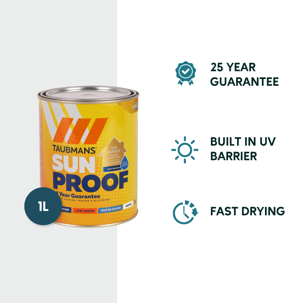 Taubmans 1L White Low Sheen Exterior Paint - UV Protection - Fast Drying - SuperSaverAU - view 2