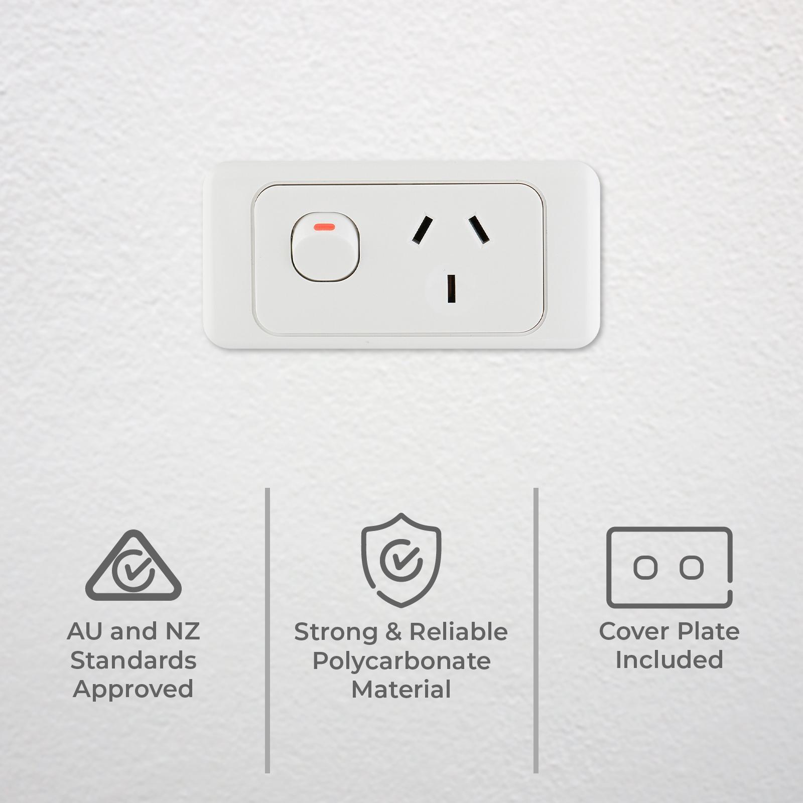 DETA Narrow Single Power Point White Polycarbonate 10A 250V Space Saving