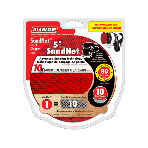 Diablo 125mm Orbital Sandnet Discs 10 Pack - 80 Grit - Red - Reusable - SuperSaverAU - view 1