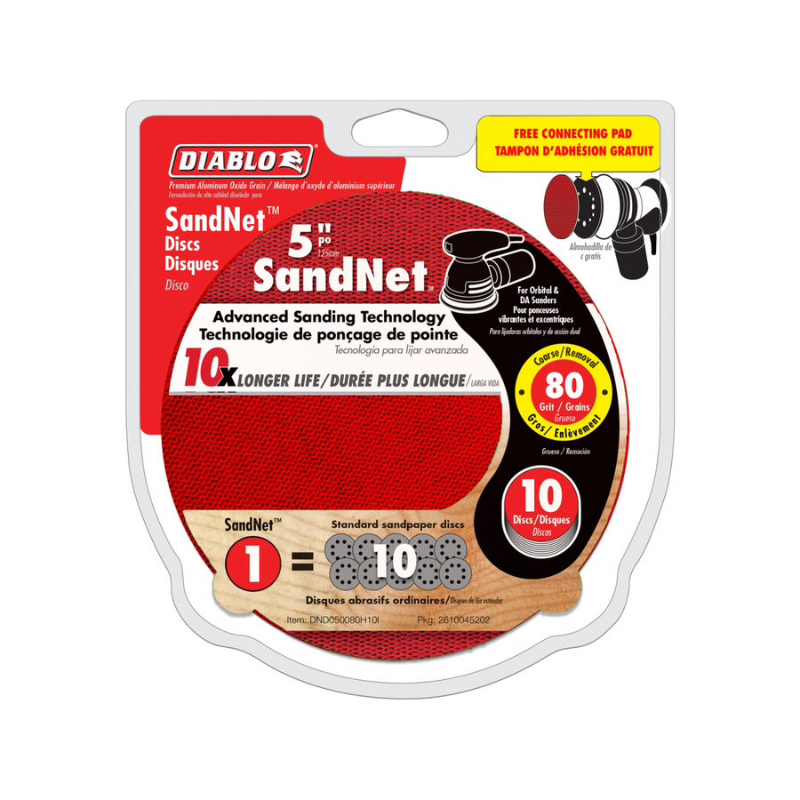 Diablo 125mm Orbital Sandnet Discs 10 Pack - 80 Grit - Red - Reusable - SuperSaverAU - view 1