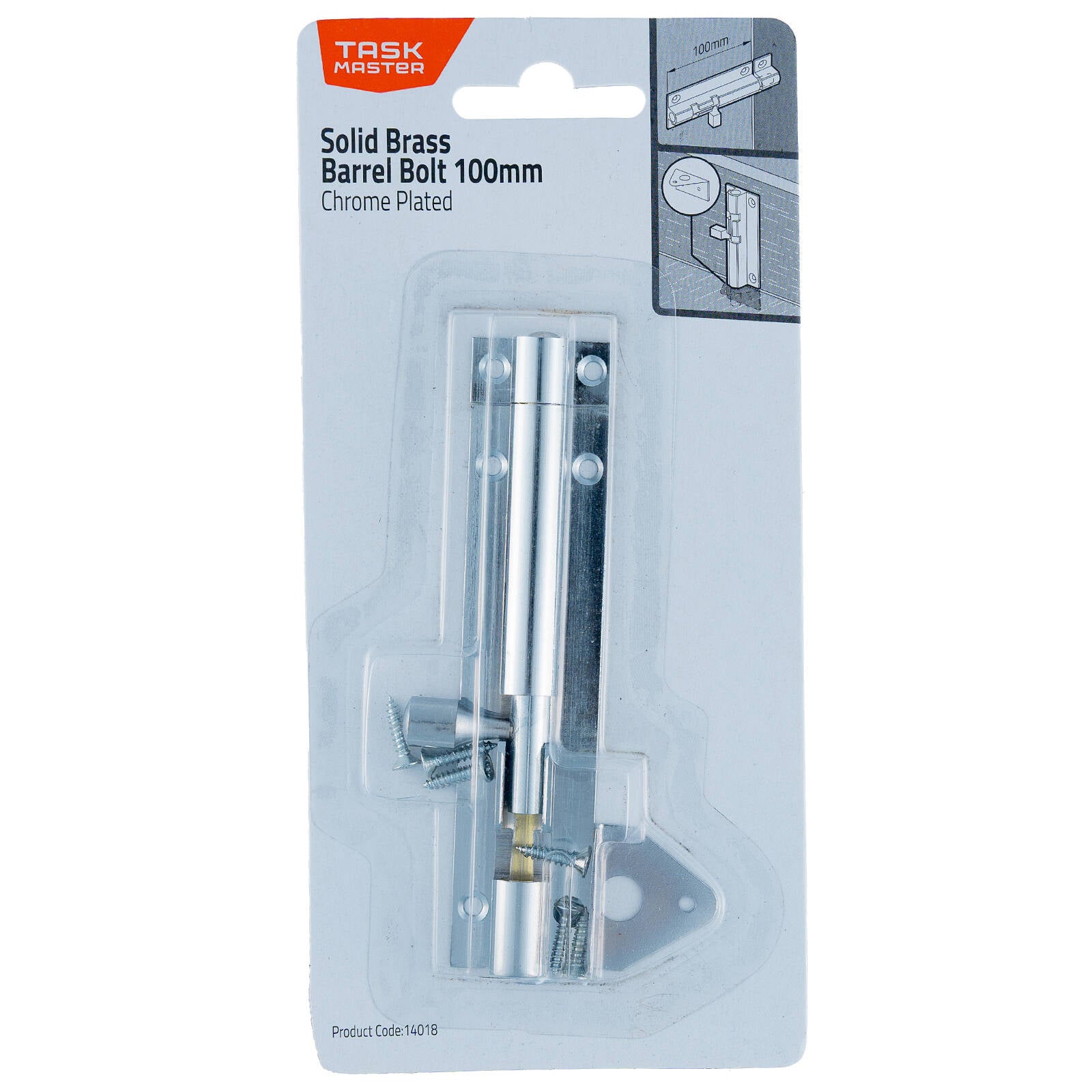 Taskmaster 100mm Chrome Plated Solid Brass Barrel Bolt for Gates and Doors