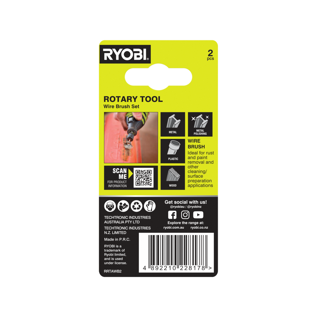 Ryobi Wire Brush 2 Pack - 17mm Fanned & 19mm Flat Steel Brushes - 15,000 RPM - SuperSaverAU - view 2