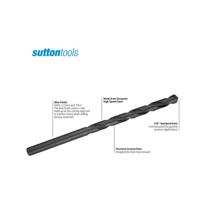 Sutton Tools Long Series Jobber Drill Bit - 12mm - M2 HSS - Blue Finish