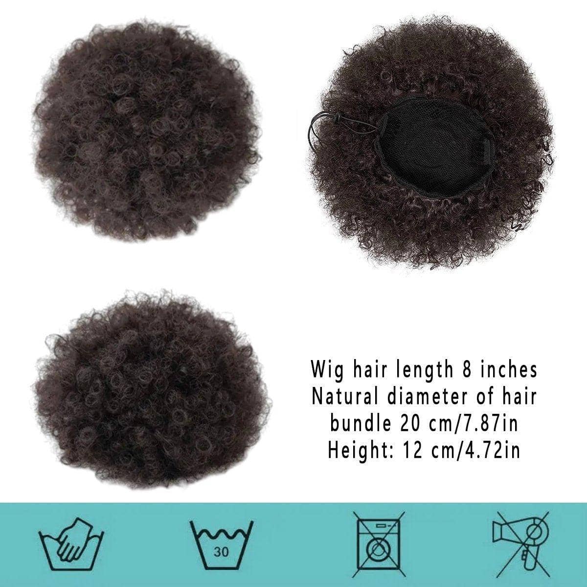 Afro Curly Puff Bun Hairpiece, 8 Inch (20.3 cm), Black - view 3