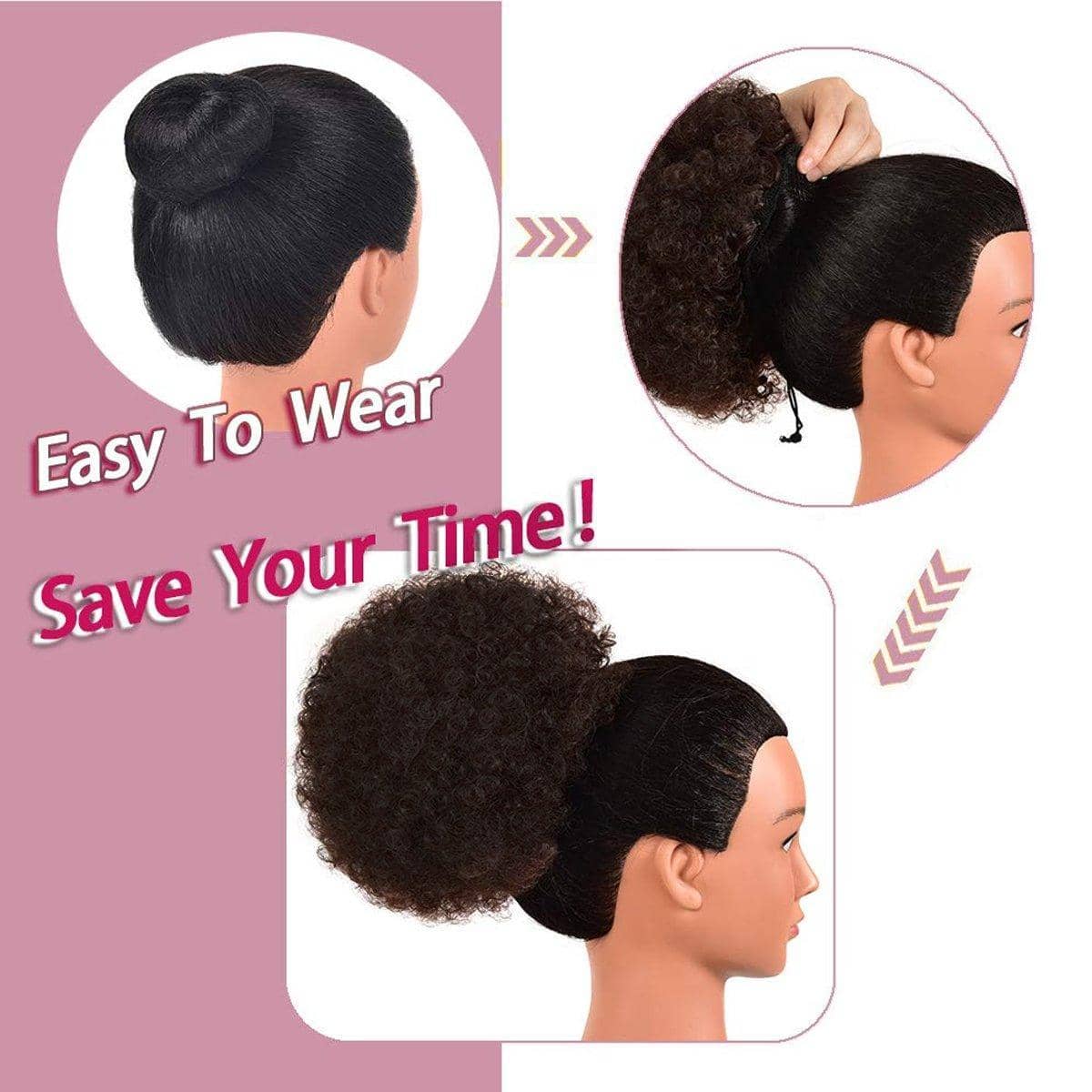 Afro Curly Puff Bun Hairpiece, 8 Inch (20.3 cm), Black - view 4