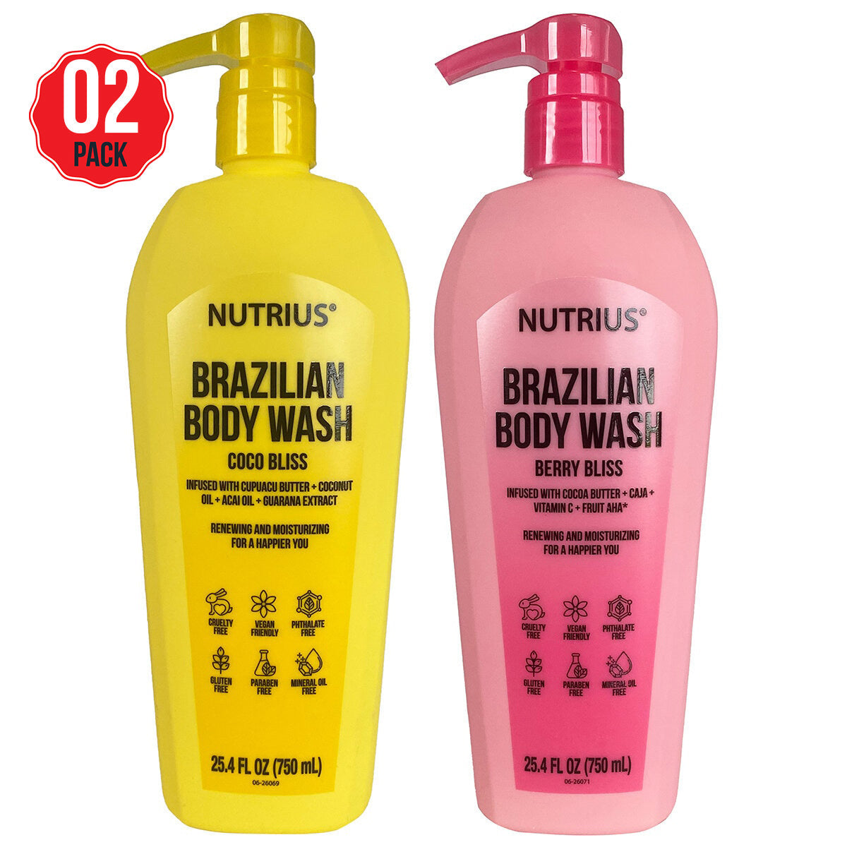 Nutrius Brazilian Body Wash Coco And Berry Bliss 2x750ml - SuperSaverAU - view 1