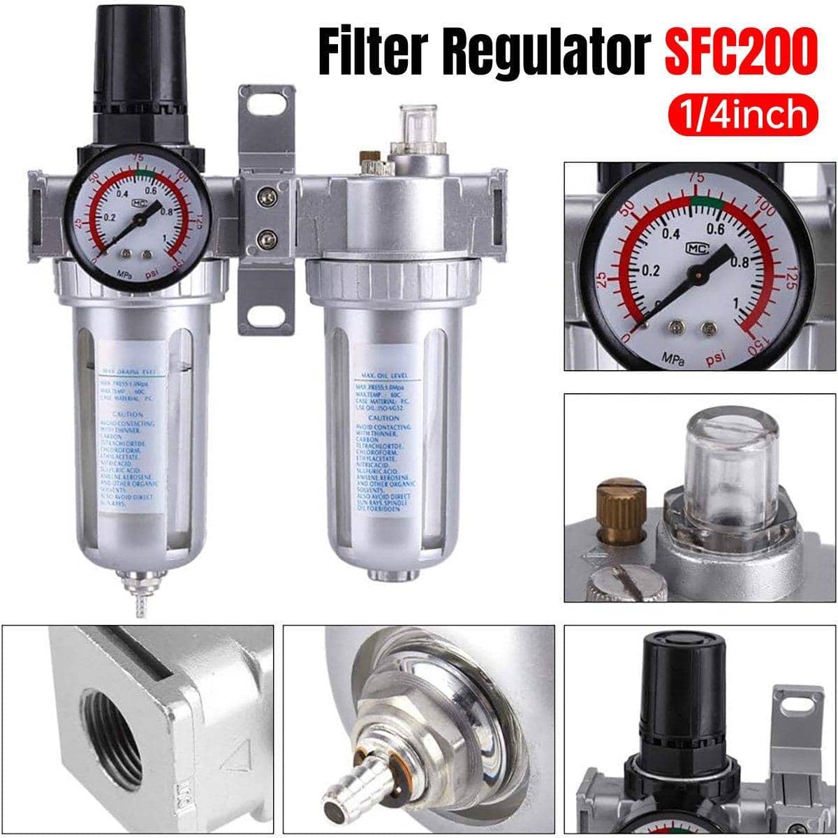 Air Compressor Oil Water Separator with Pressure Regulator, PT 1/4 Port