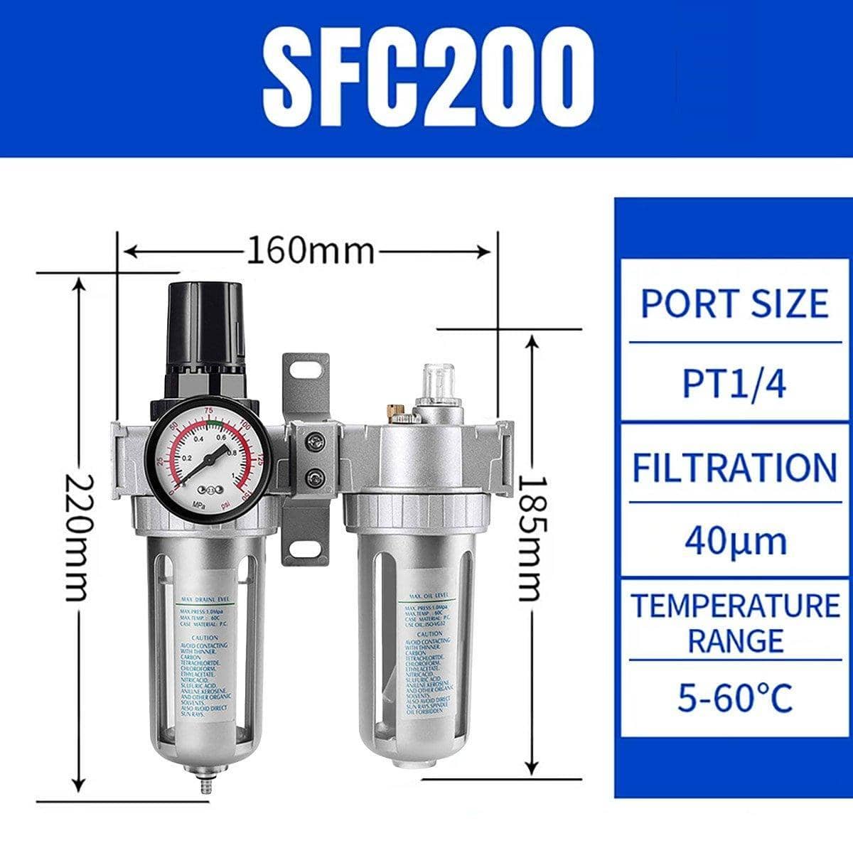Air Compressor Oil Water Separator with Pressure Regulator, PT 1/4 Port - view 3