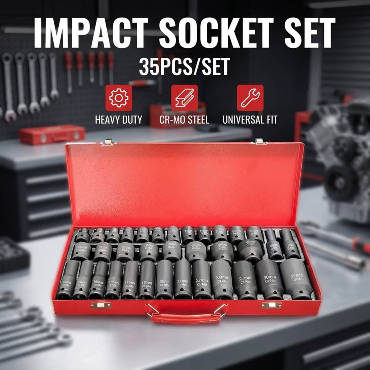 Air Impact Socket Set - 35 Piece, 1/2 Inch (1.27 cm) Drive, Heavy Duty
