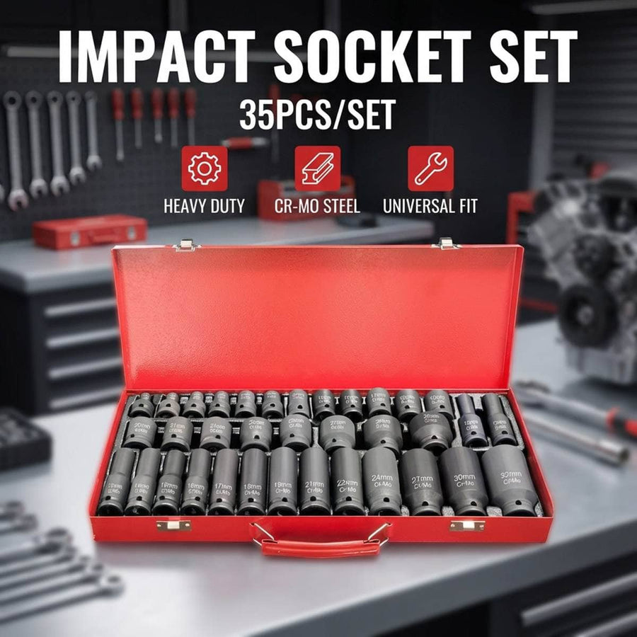 Air Impact Socket Set - 35 Piece, 1/2 Inch (1.27 cm) Drive, Heavy Duty