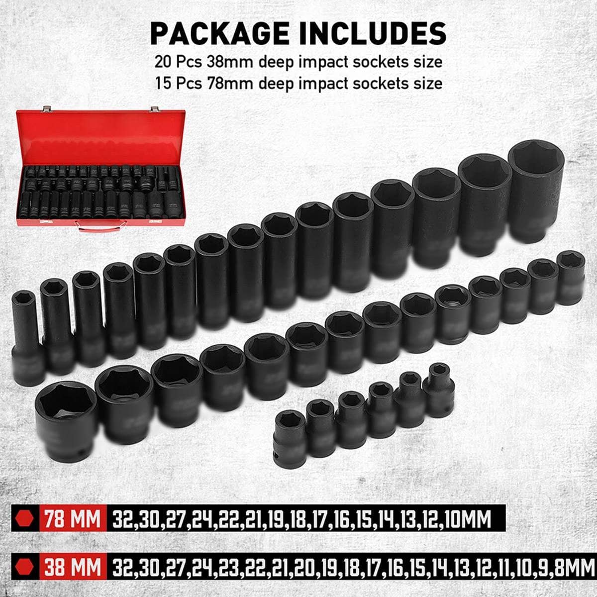 Air Impact Socket Set - 35 Piece, 1/2 Inch (1.27 cm) Drive, Heavy Duty - view 4