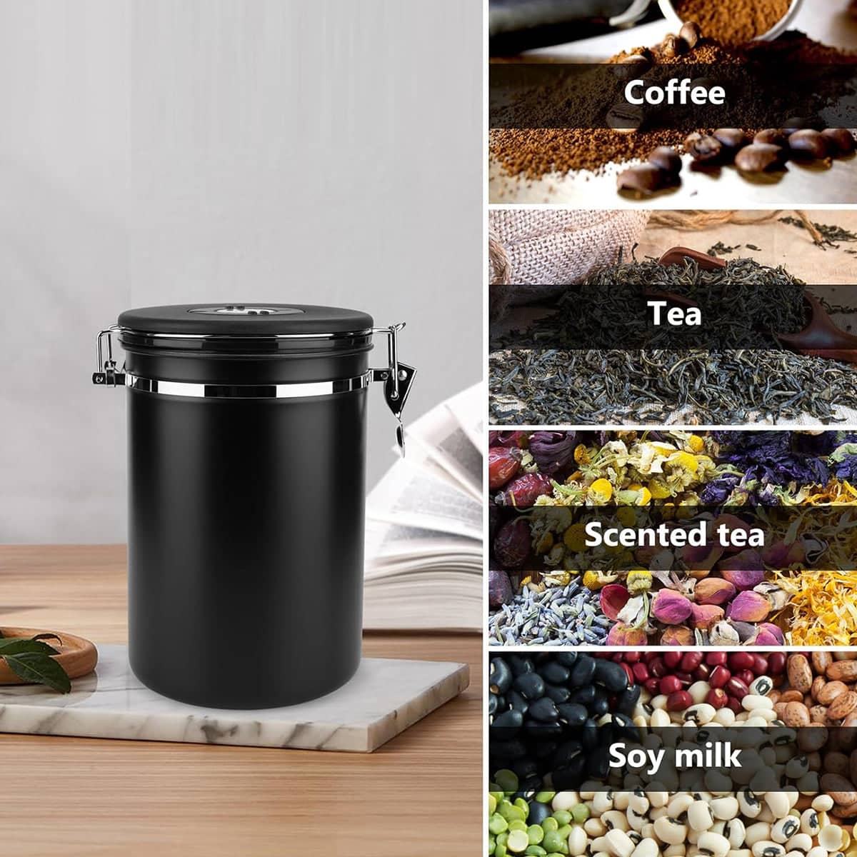 Airtight Coffee Storage Jar with Date Tracker - Black, 1800ml - view 5