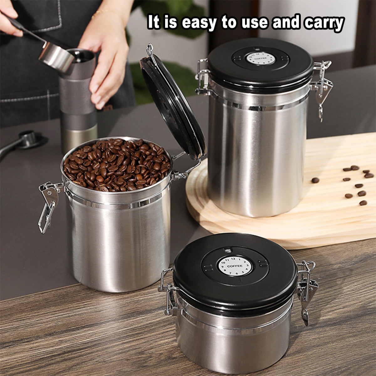 Airtight Coffee Storage Jar with Date Tracker - Black, 1800ml - view 7