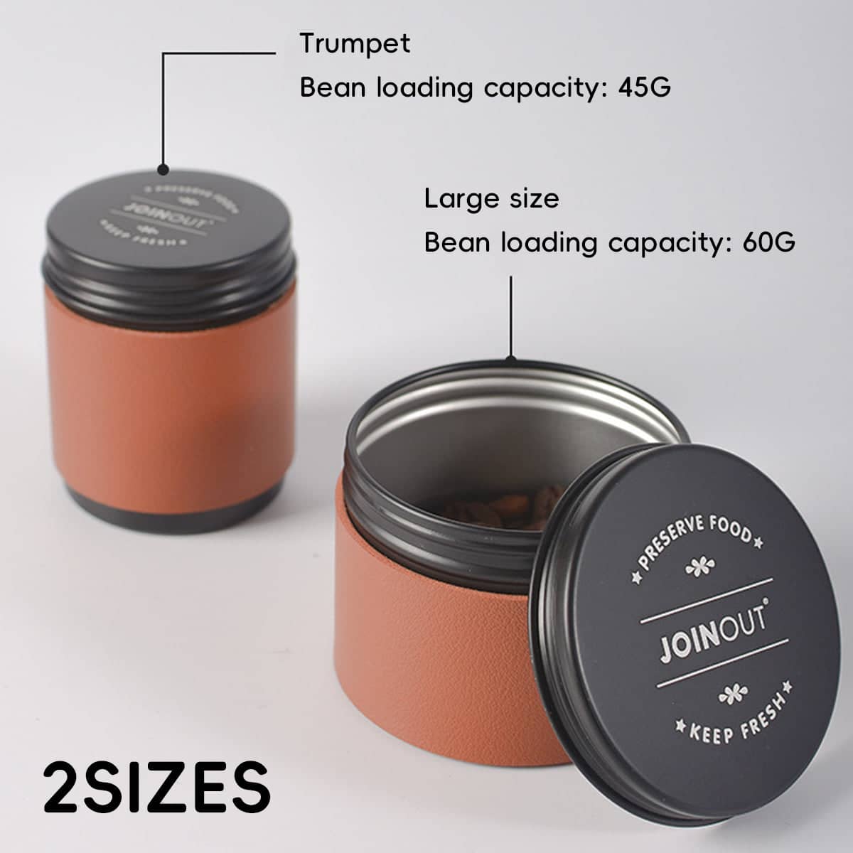 Airtight Mini Coffee Bean Storage Jars with Faux Leather Wrap, Set of 2 - Large, 6.5 x 6.5 x 5.5 cm - view 5