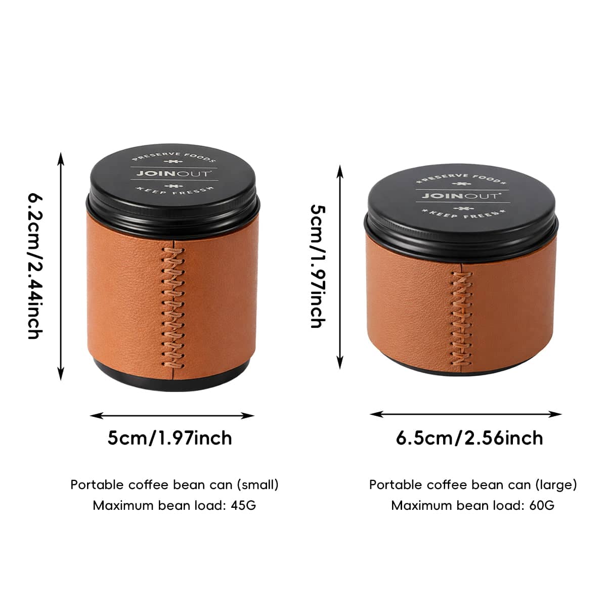 Airtight Mini Coffee Bean Storage Jars with Faux Leather Wrap, Set of 2 - Small, 5 x 5 x 6.2 cm - view 4