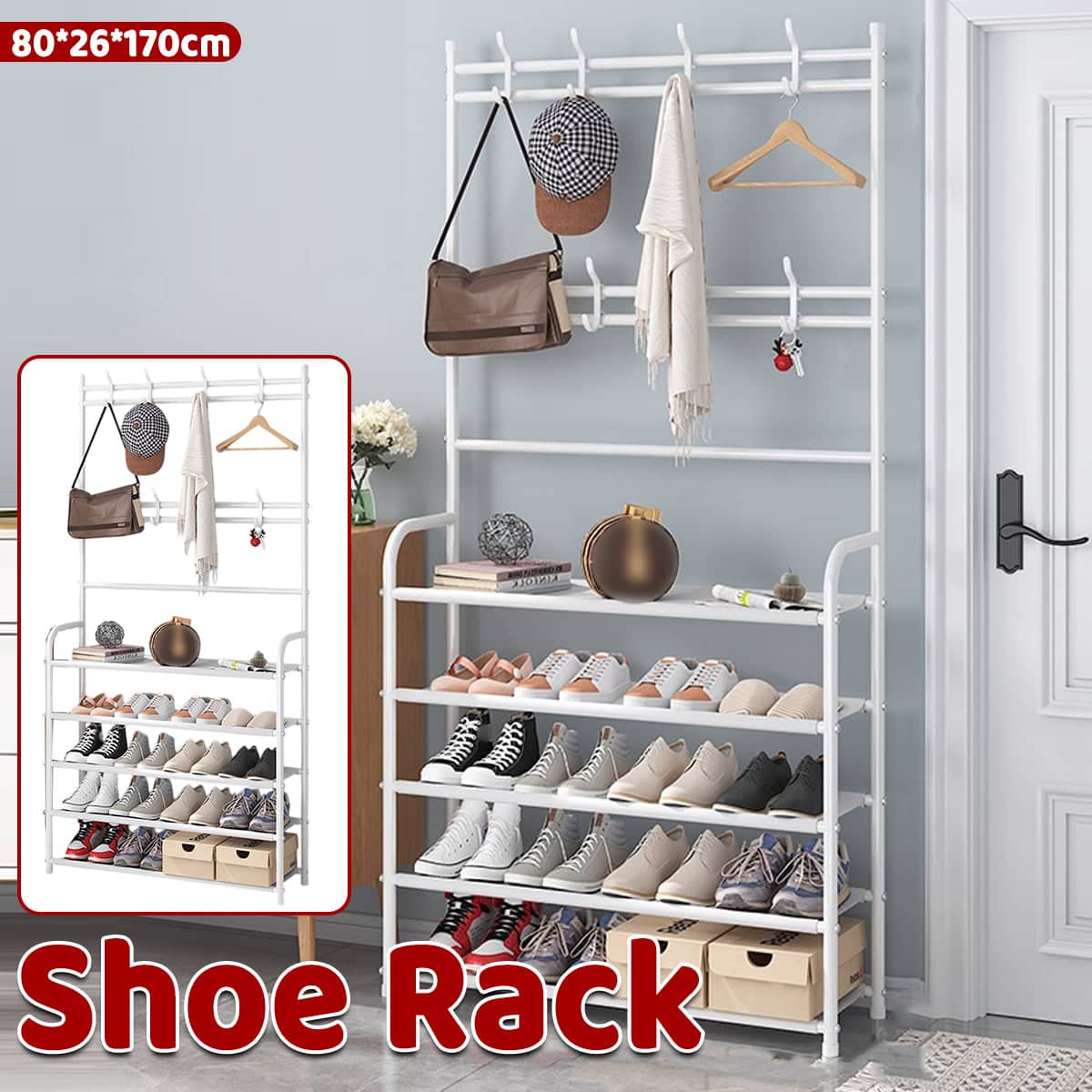 All in One Integrated Coat and Shoe Storage Rack with 5 Layers for Entryways