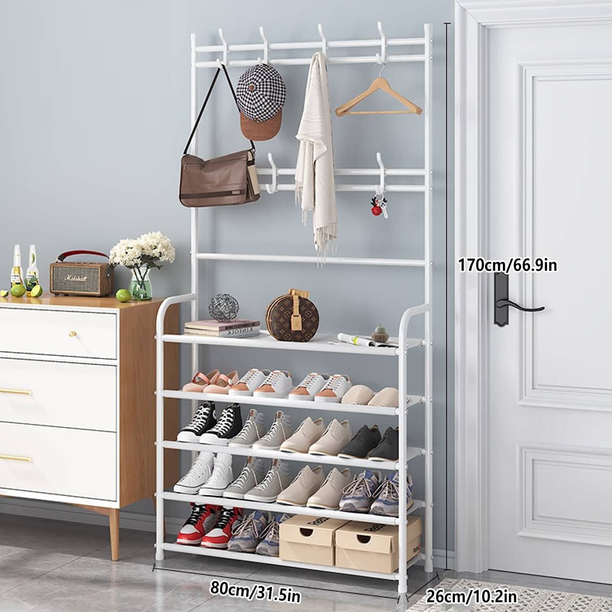All in One Integrated Coat and Shoe Storage Rack with 5 Layers for Entryways - view 3