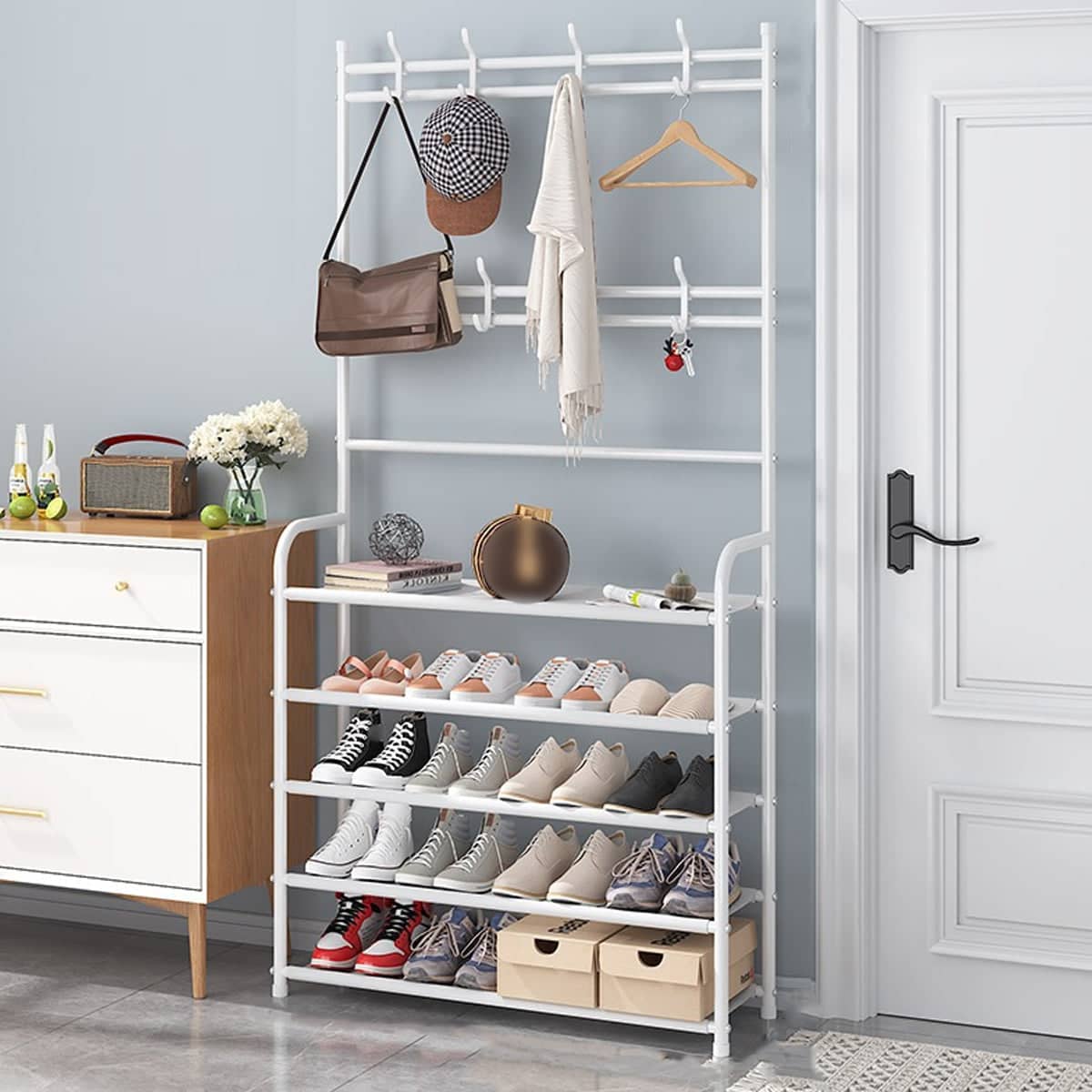 All in One Integrated Coat and Shoe Storage Rack with 5 Layers for Entryways - view 4