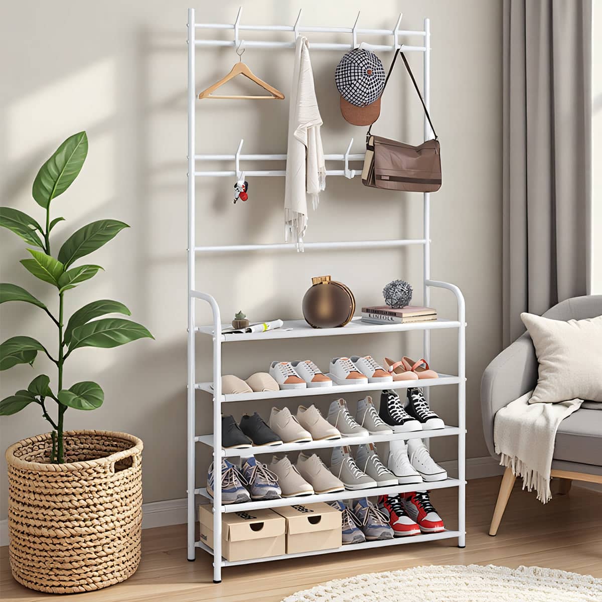All in One Integrated Coat and Shoe Storage Rack with 5 Layers for Entryways - view 5