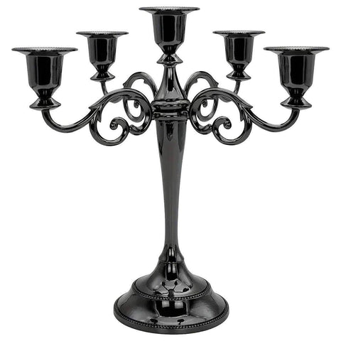 Alloy Candelabra Candle Holder Stand for Weddings and Home Decor - 5 Arm, Black