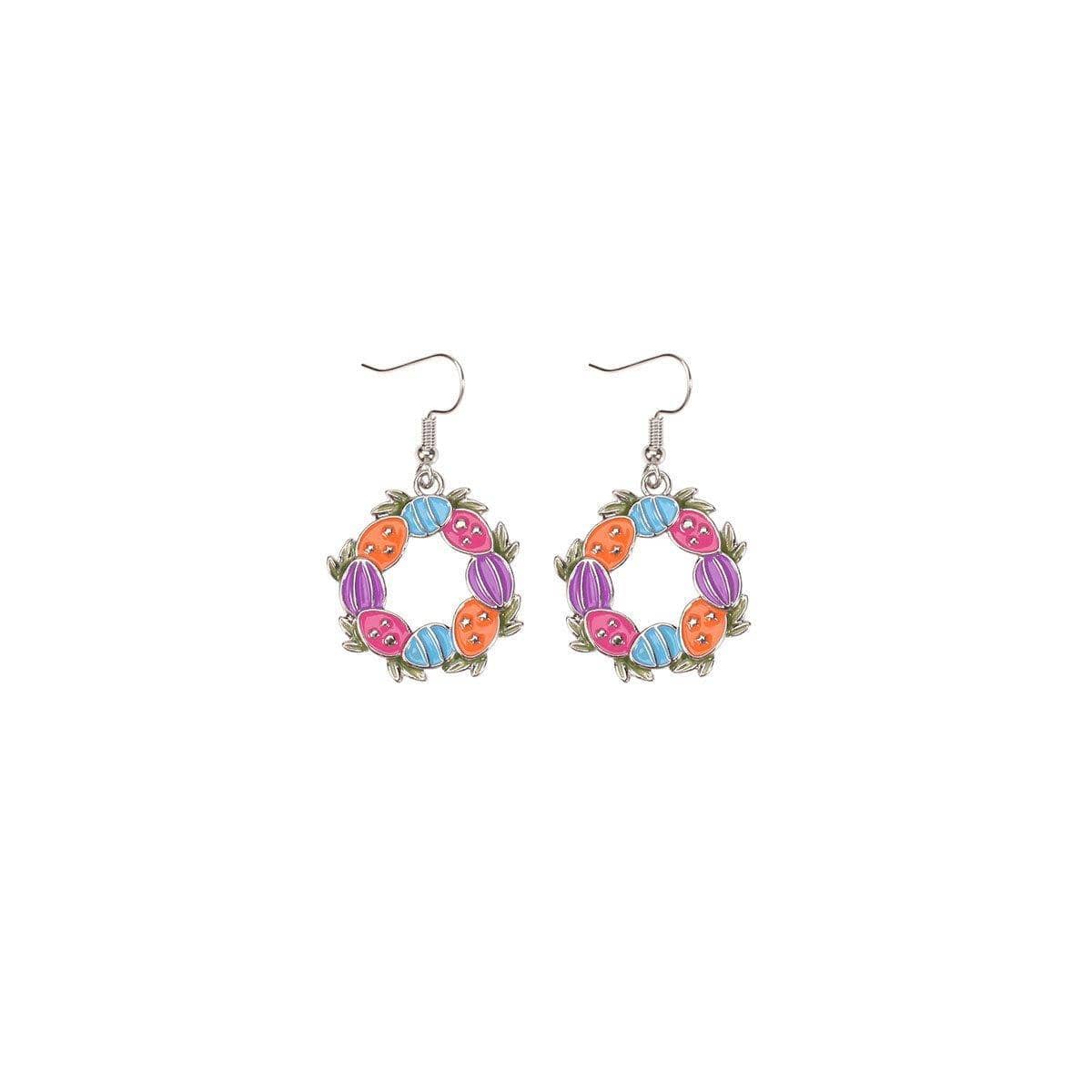 Alloy Drop Earrings - Easter Egg Garland Wreath