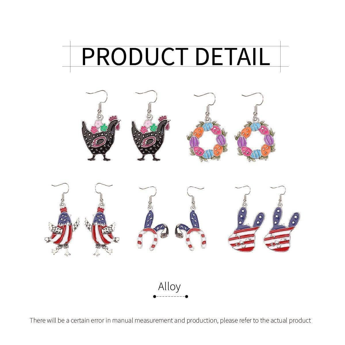 Alloy Drop Earrings - Stars and Stripes Rabbit Ears - view 4