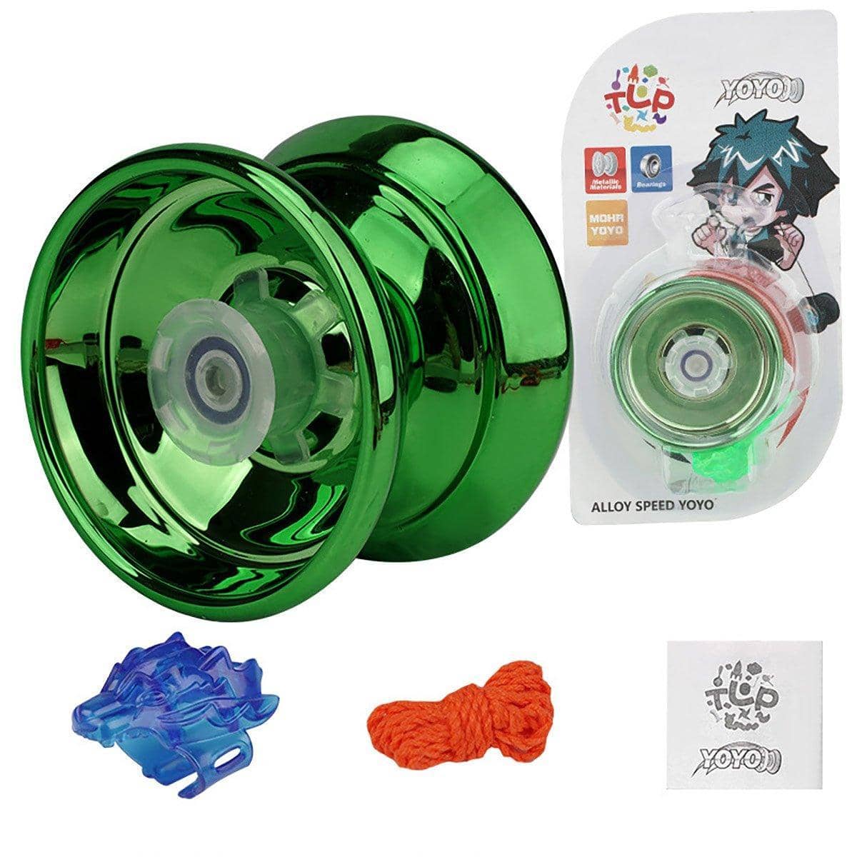 Alloy Metal Yo-Yo with Ball Bearing, Spare String and Finger Guard - Green