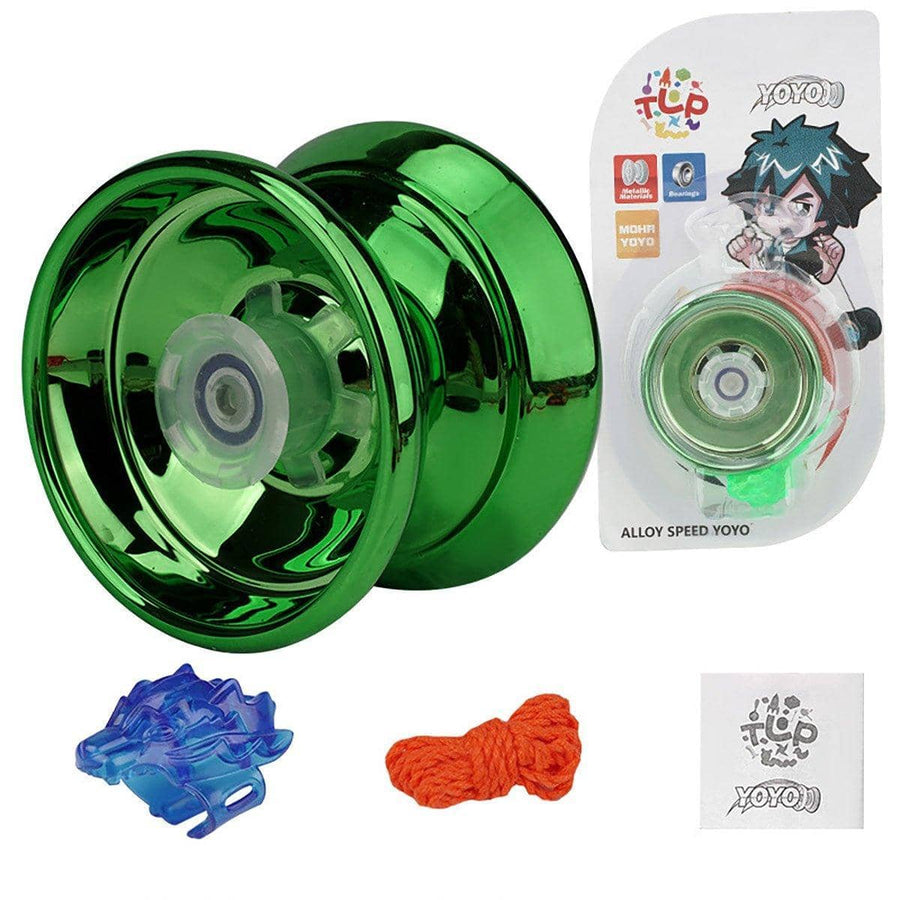 Alloy Metal Yo-Yo with Ball Bearing, Spare String and Finger Guard - Green