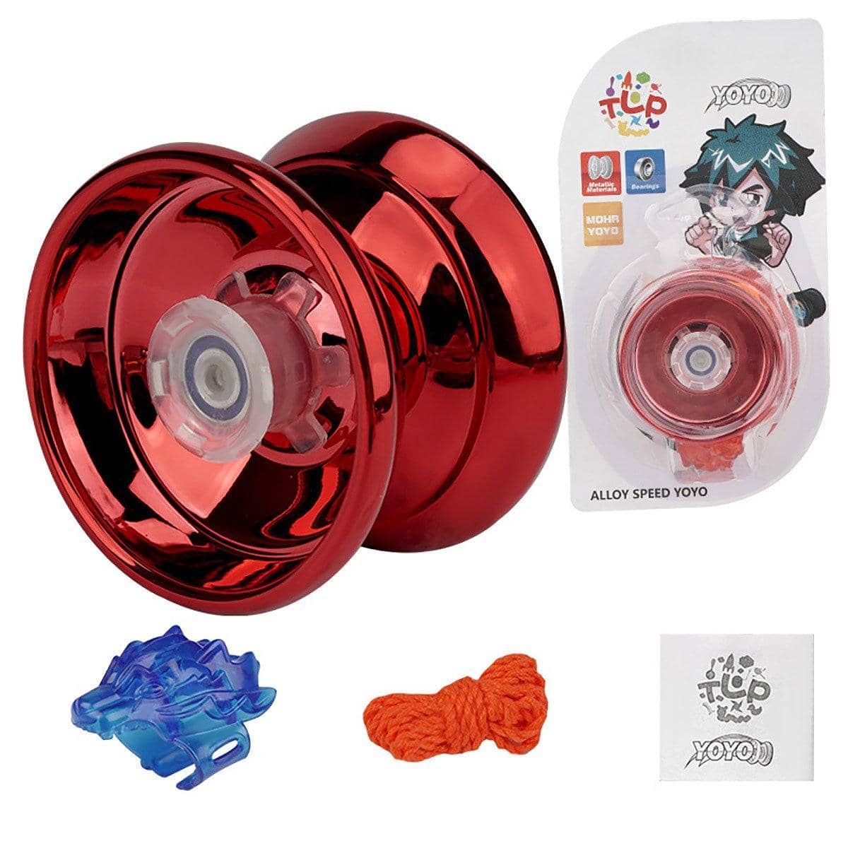 Alloy Metal Yo-Yo with Ball Bearing, Spare String and Finger Guard - Red
