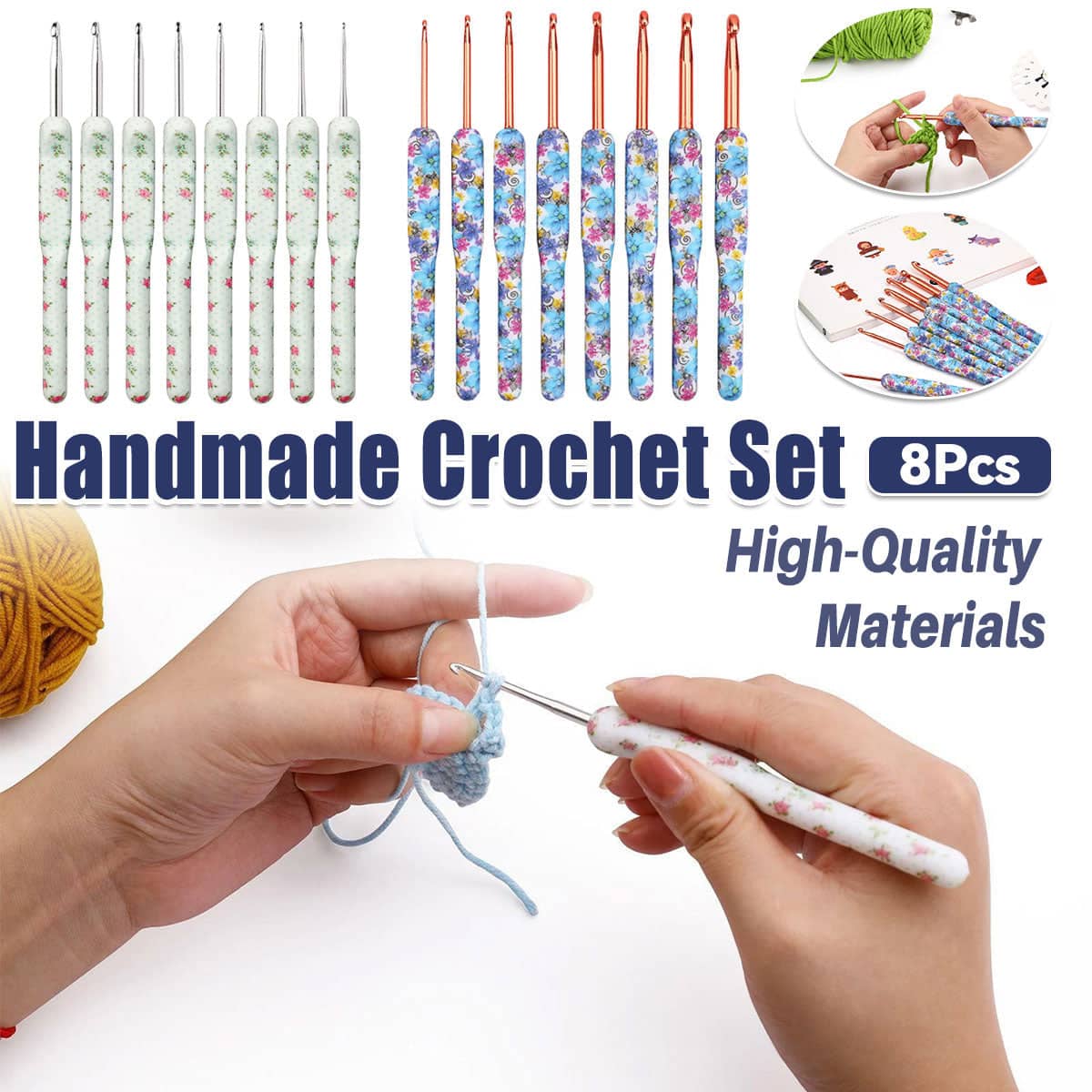 Aluminium Crochet Hook Set, 8 Sizes 2.5-6 mm - White - view 2