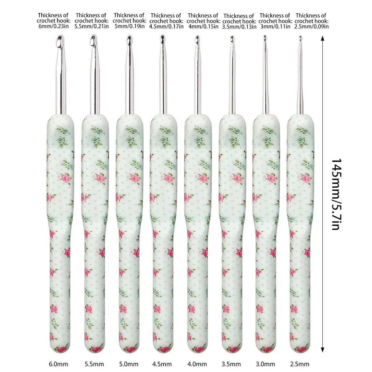 Aluminium Crochet Hook Set, 8 Sizes 2.5-6 mm - White - view 4
