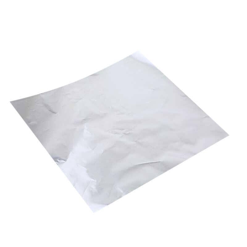 Aluminium Foil Chocolate Wrappers 20 x 20 cm, Pack of 100 - Silver Gloss