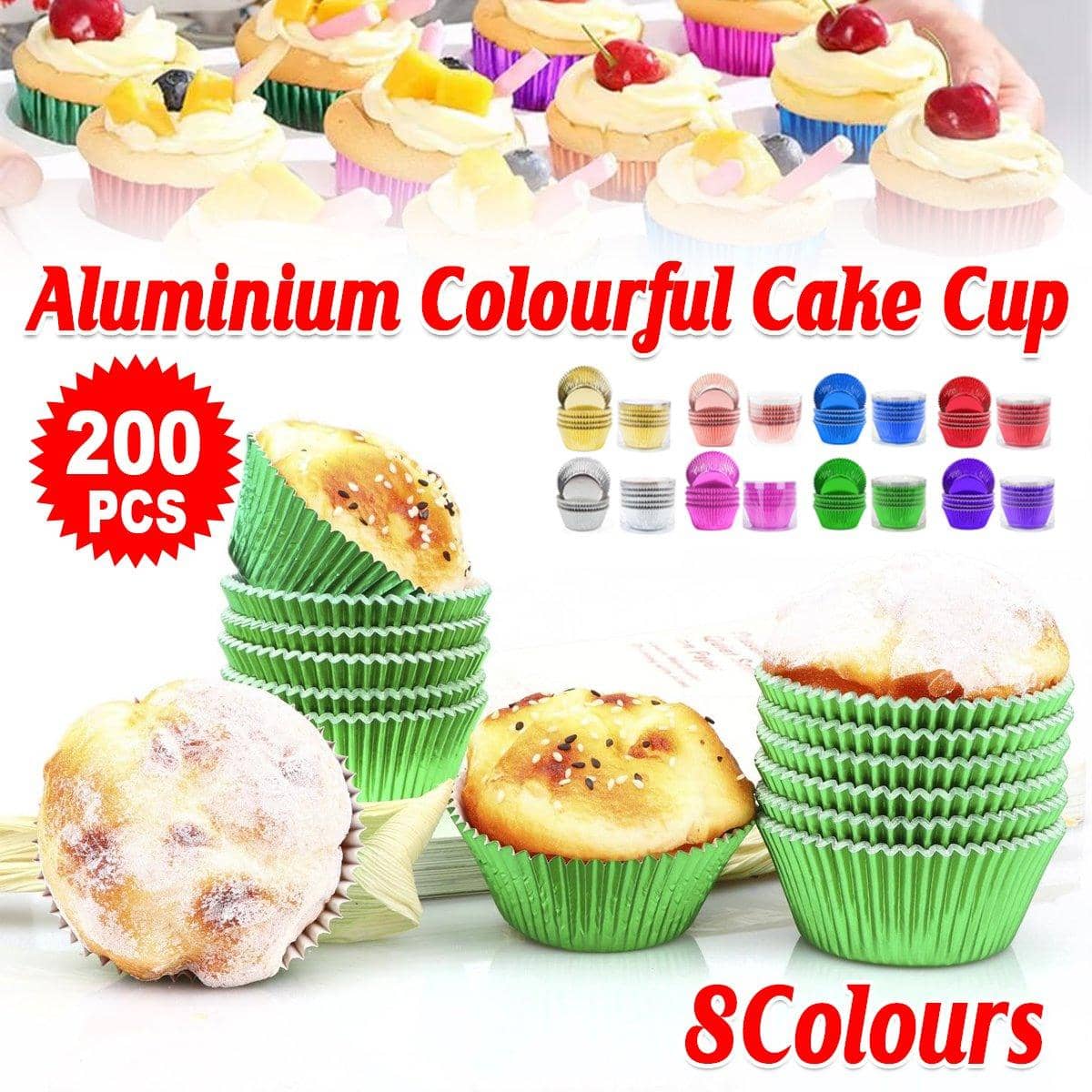 Aluminium Foil Cupcake Liners, Pack of 200 - Red - view 2