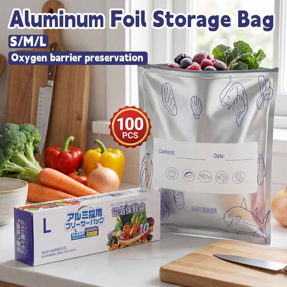 Aluminium Foil Freezer Storage Bags with Zip Seal, Pack of 100 - Small - view 2