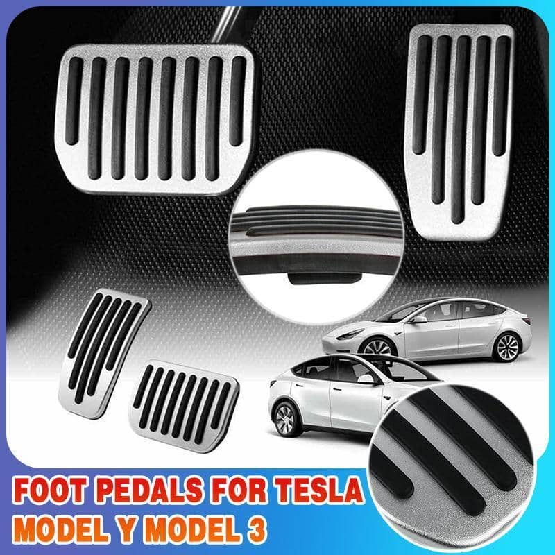 Aluminium Foot Pedal Covers for Tesla Model 3 and Model Y with Non Slip Grip Strips